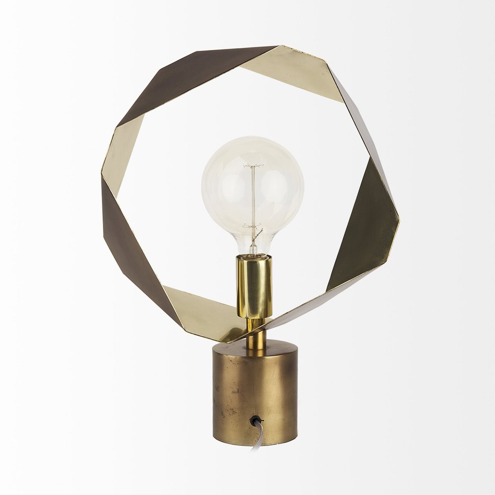Golden Geometric Halo Table Lamp - Modern Sculptural Design