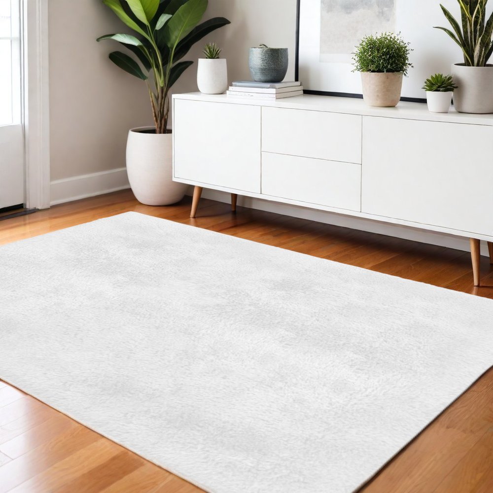 White Power Loom Area Rug - 4x5 Modern Eco-Friendly | AUREMI