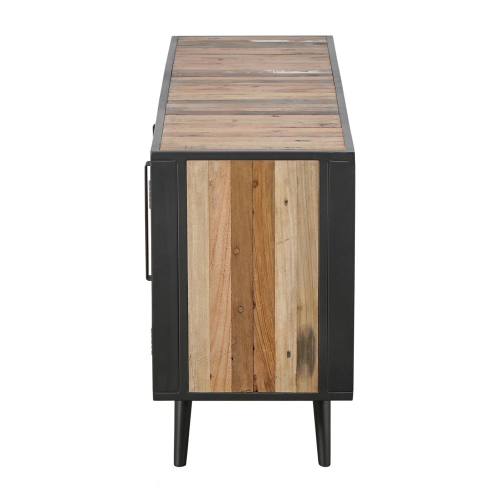 Rustic Black & Natural Rattan Media Cabinet - Three Door Design