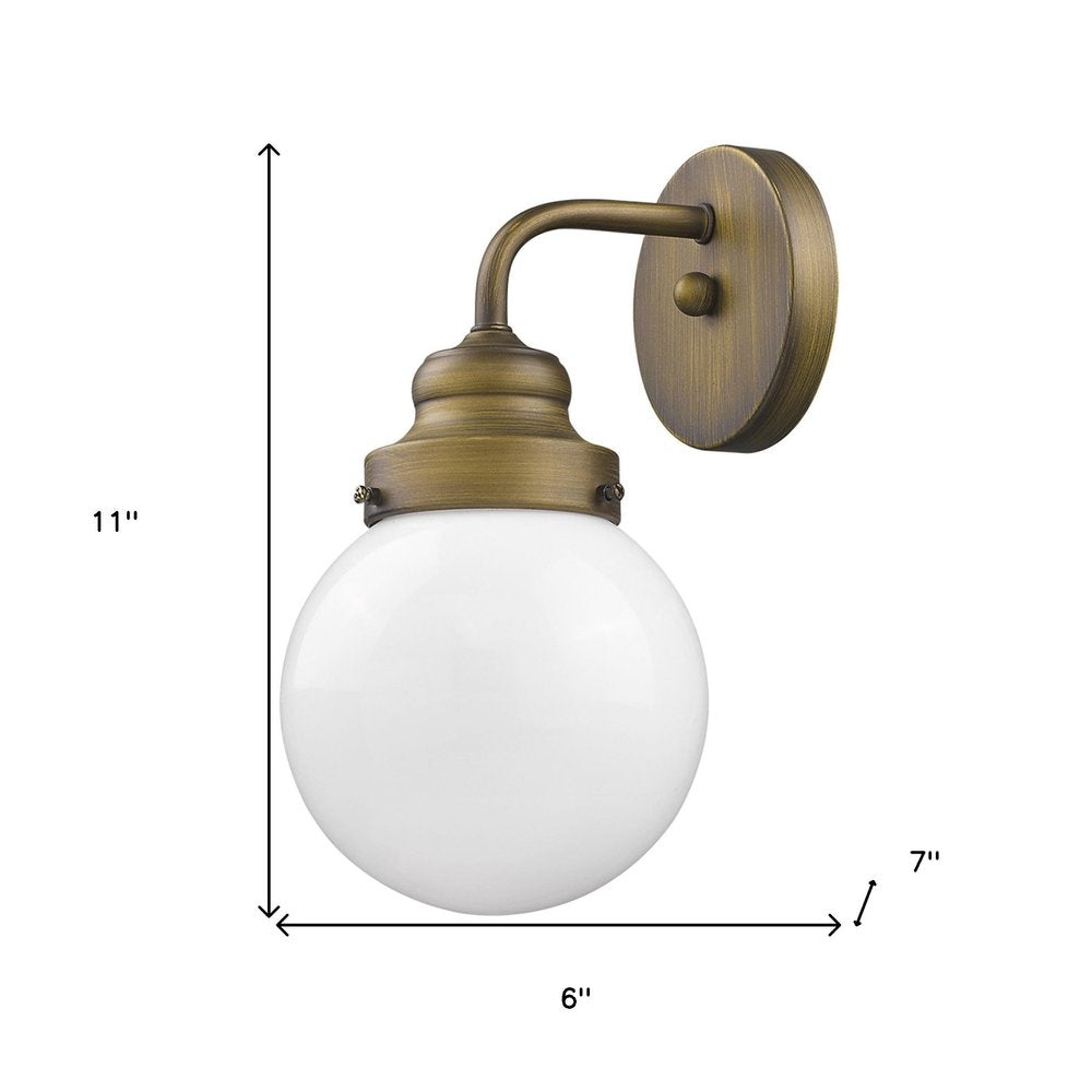 Gold Wall Sconce with Round Glass Shade - Single Light Design