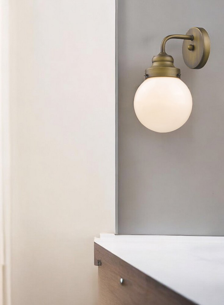 Gold Wall Sconce with Round Glass Shade - Single Light Design