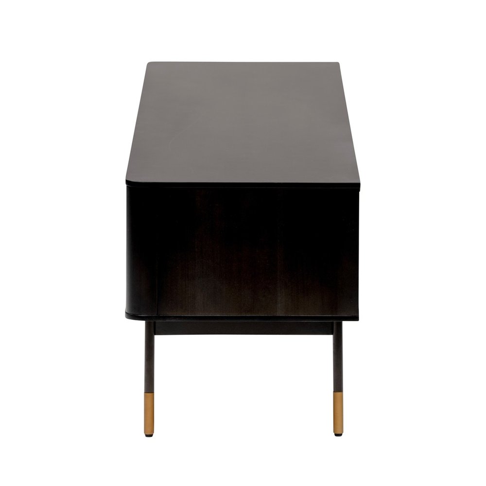 Black Wood & Wicker Media Console - Natural Texture Design