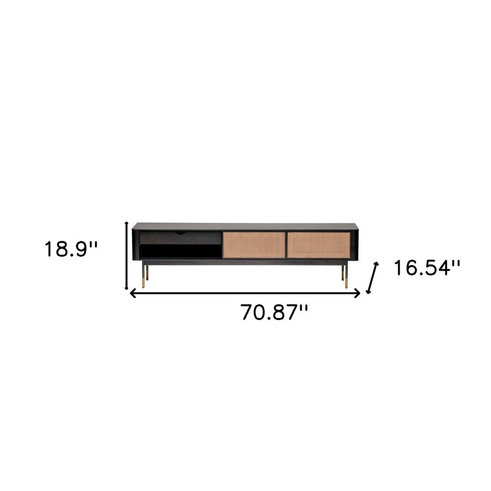 Black Wood & Wicker Media Console - Natural Texture Design