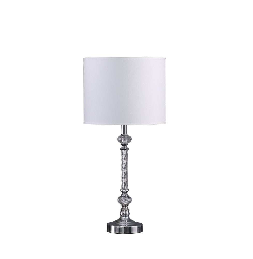 Silver Metal & Faux Crystal Table Lamp with White Drum Shade