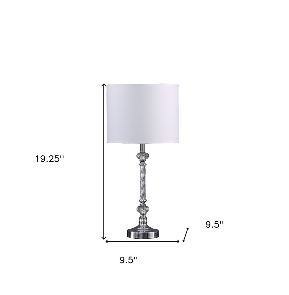Silver Metal & Faux Crystal Table Lamp with White Drum Shade