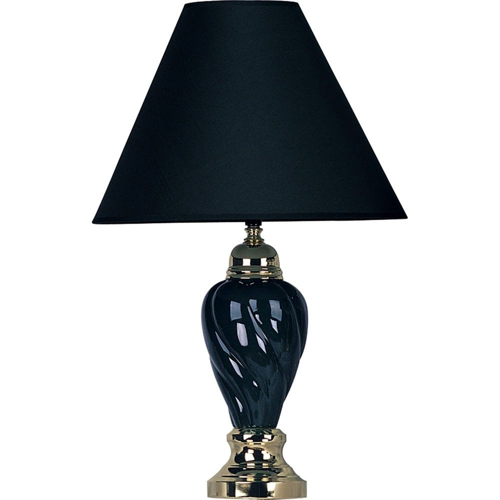 Gold & Navy Blue Table Lamp with Navy Drum Shade