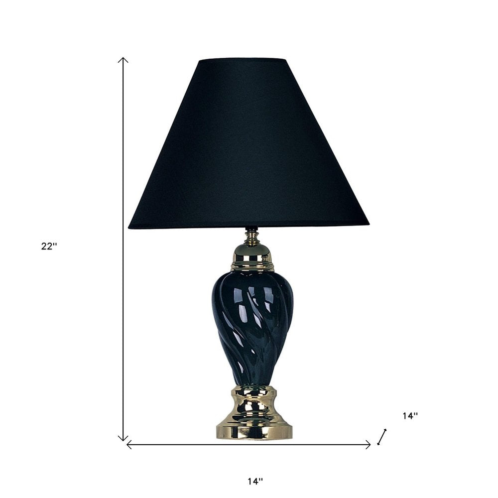 Gold & Navy Blue Table Lamp with Navy Drum Shade