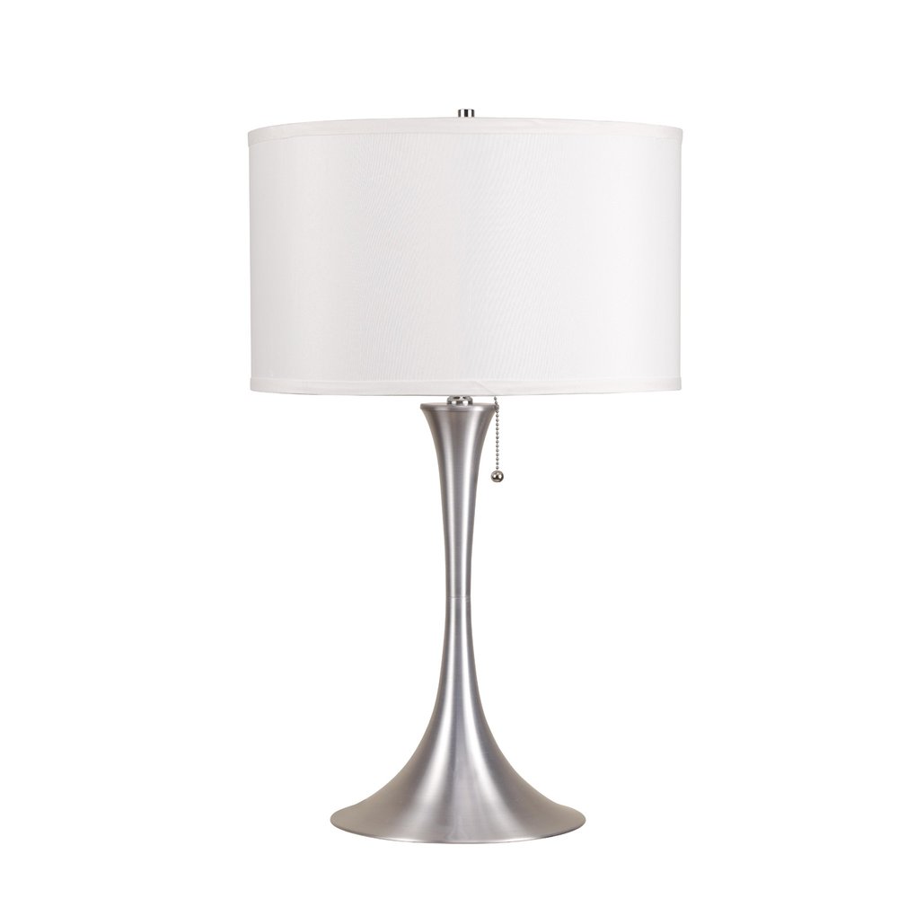 Silver Metal Bedside Table Lamp with White Shade
