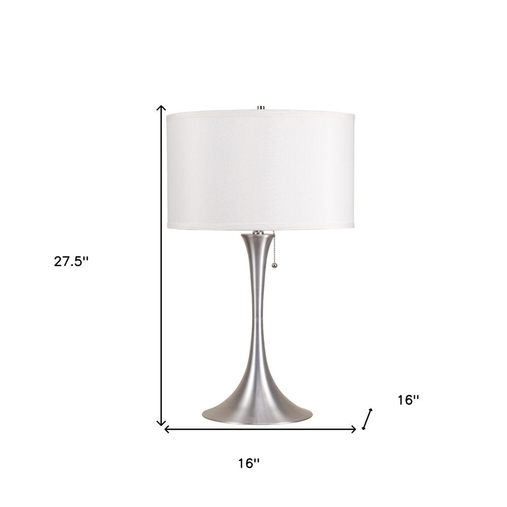 Silver Metal Bedside Table Lamp with White Shade