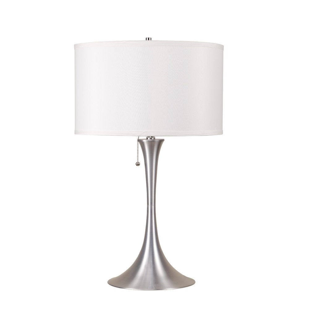 Silver Metal Bedside Table Lamp with White Shade