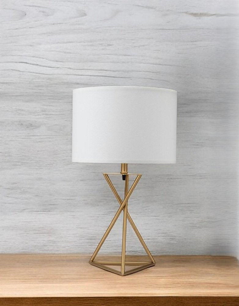 Contemporary Gold Geometric Table Lamp with White Shade
