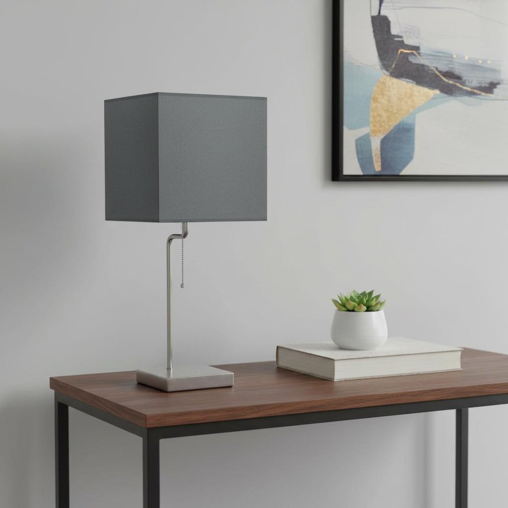Gray Bedside Table Lamp with Square Shade - Modern Design