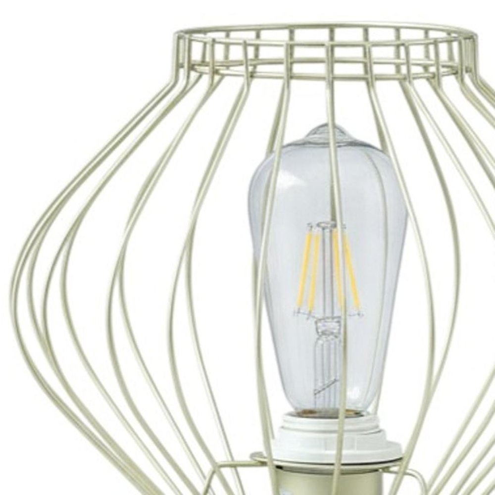 10" Gold Bedside Table Lamp With Gold Cage Shade