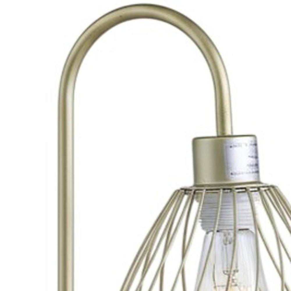 Gold Bedside Table Lamp with Cage Shade - Modern Glam Design