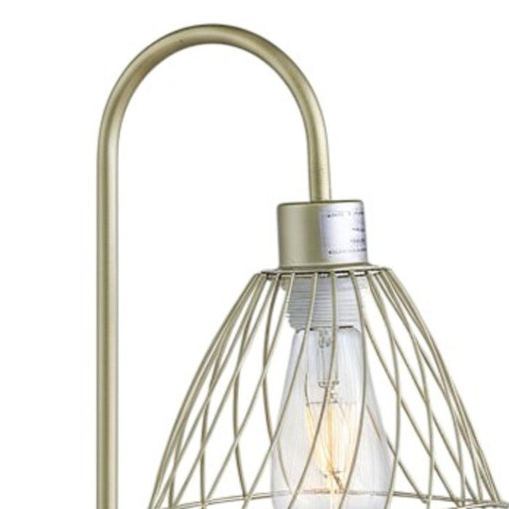 Gold Bedside Table Lamp with Cage Shade - Modern Glam Design