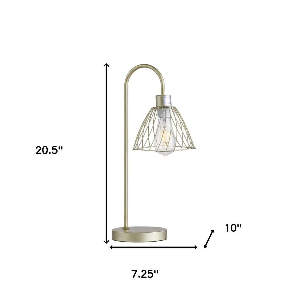 Gold Bedside Table Lamp with Cage Shade - Modern Glam Design