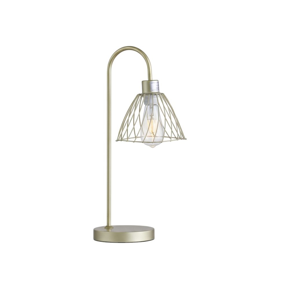 Gold Bedside Table Lamp with Cage Shade - Modern Glam Design
