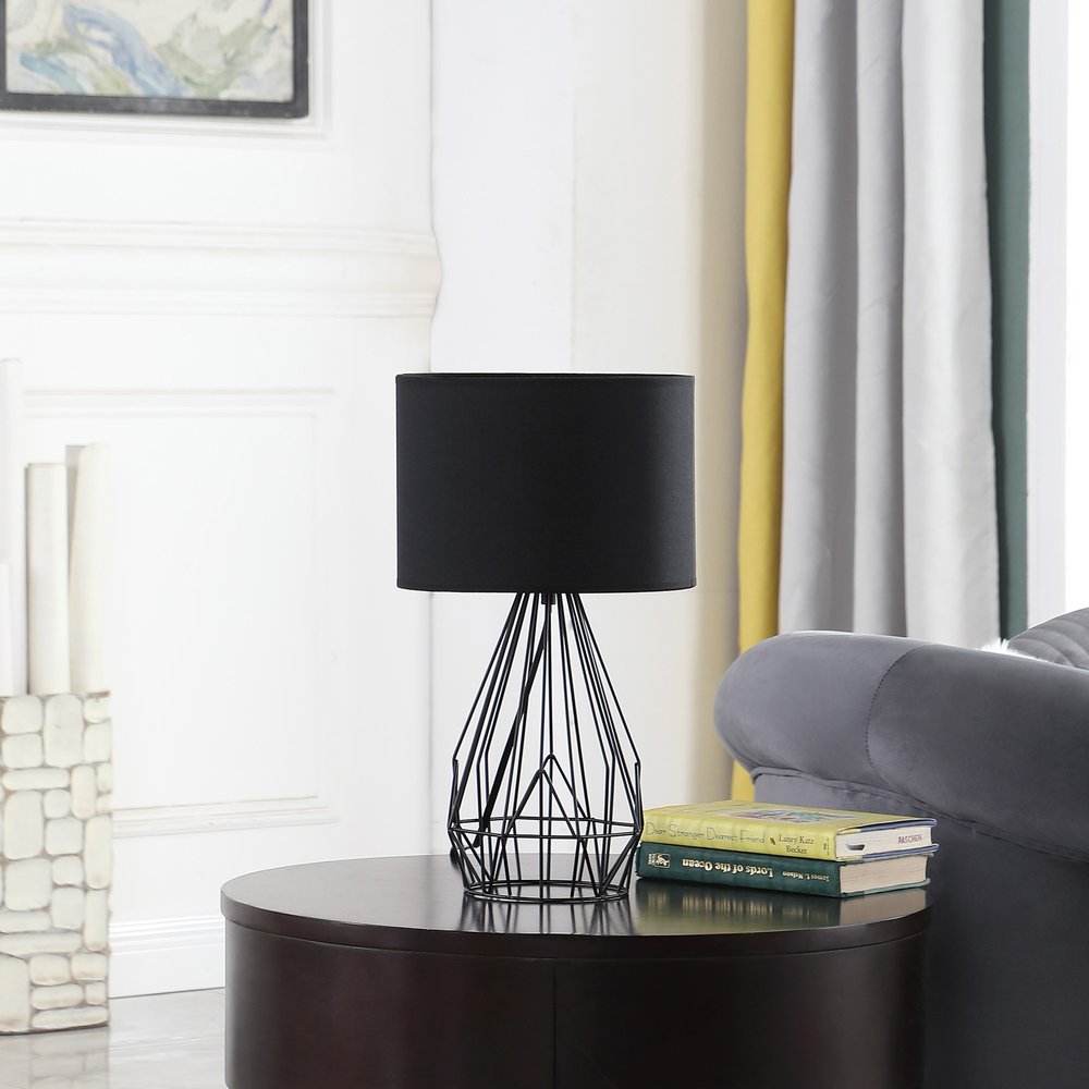 Asymmetric Black Cage Metal Table Lamp - Modern Industrial Design