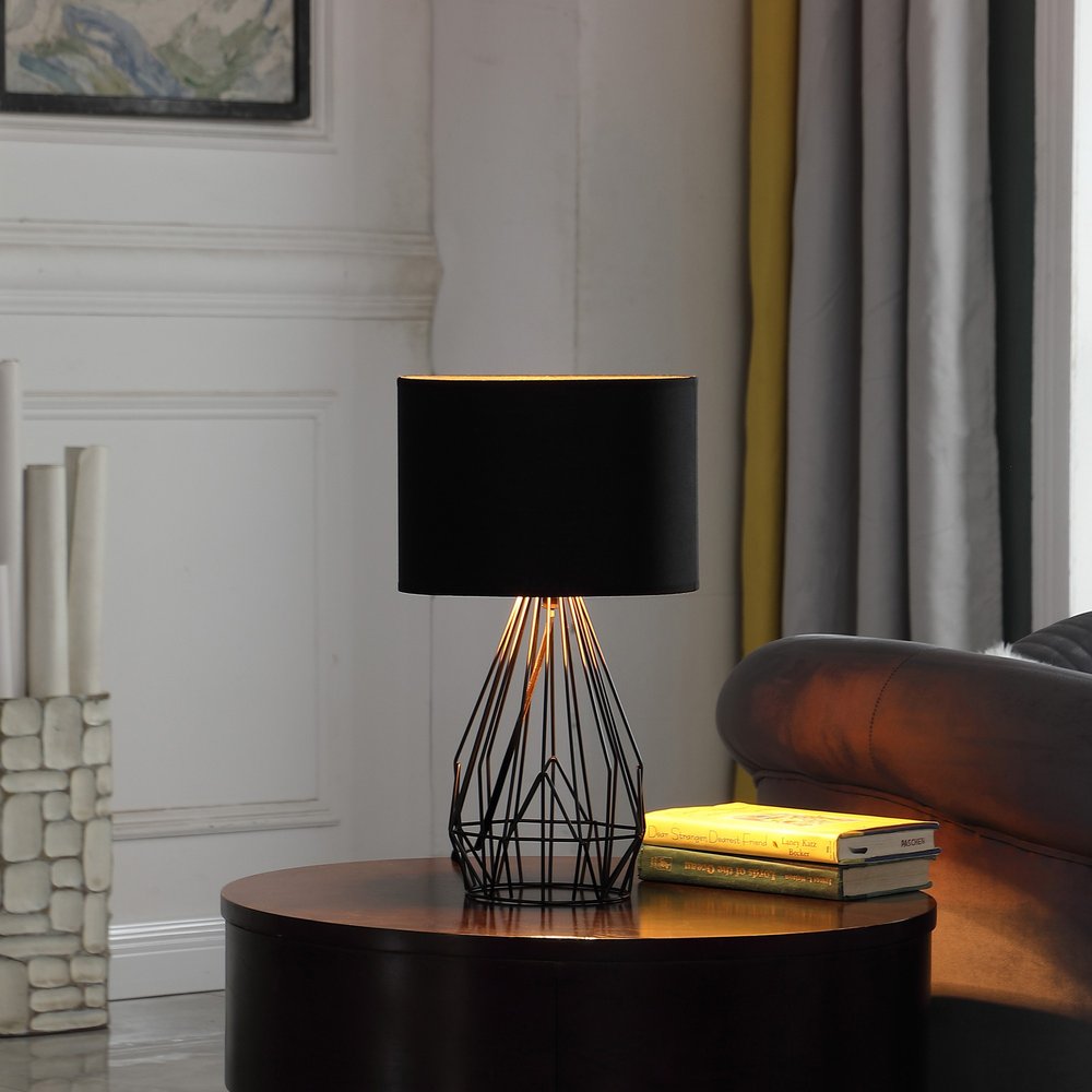 Asymmetric Black Cage Metal Table Lamp - Modern Industrial Design