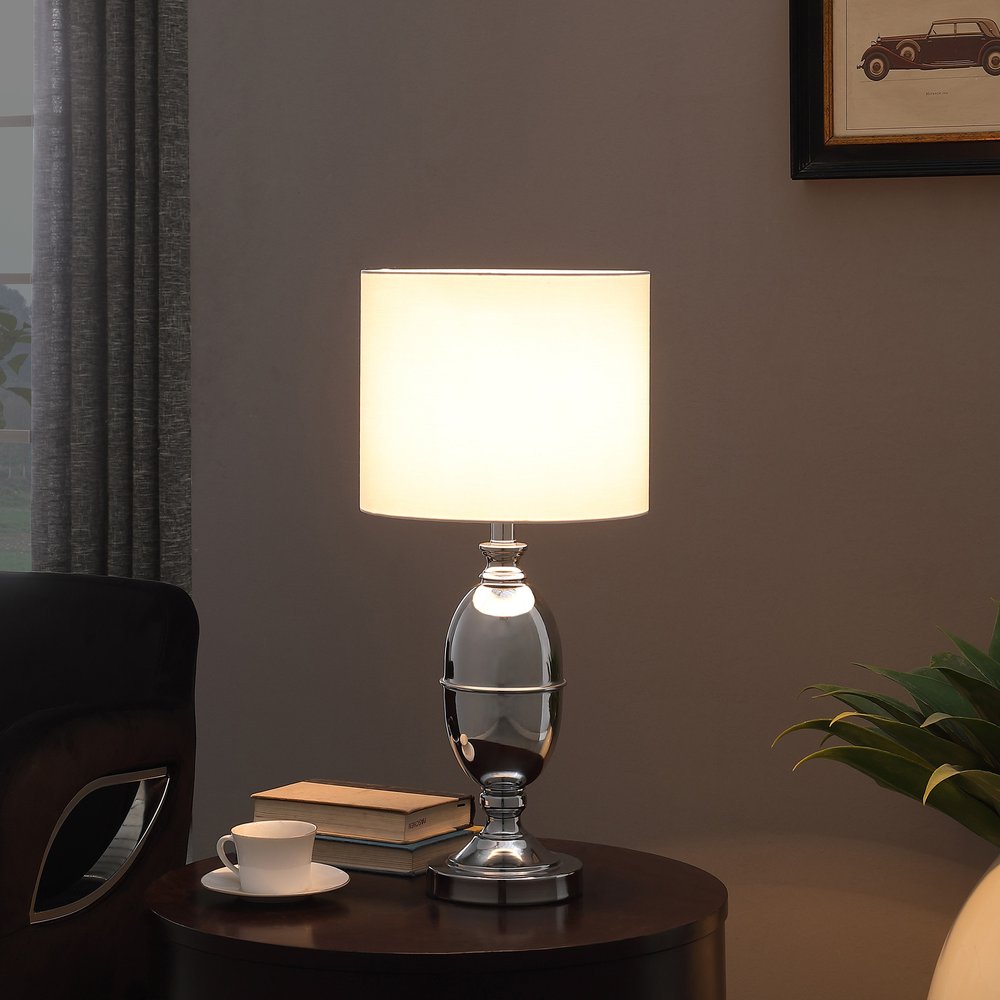 Silver Metal Urn Table Lamp with White Drum Shade