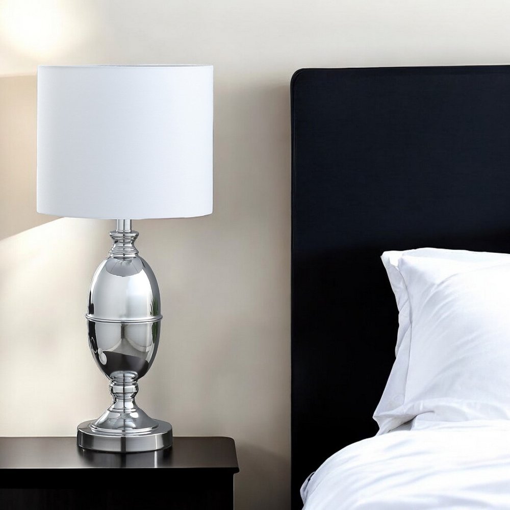 Silver Metal Urn Table Lamp with White Drum Shade