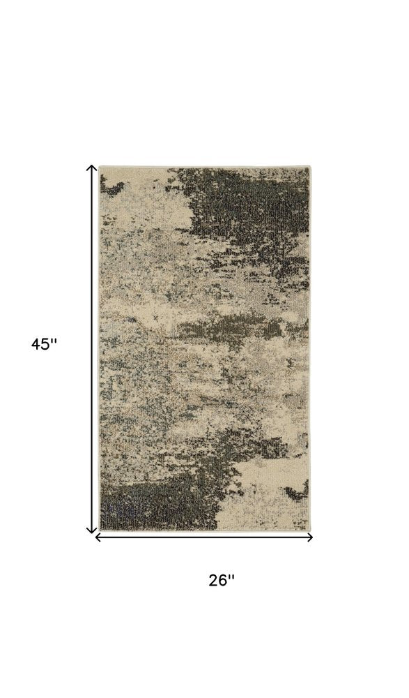 Ivory Gray Abstract Power Loom Non-Skid Area Rug - 5x7 | AUREMI