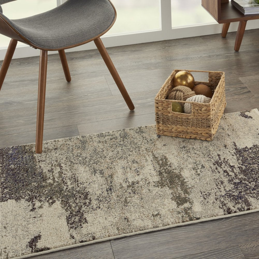 Ivory Gray Abstract Power Loom Non-Skid Area Rug - 5x7 | AUREMI