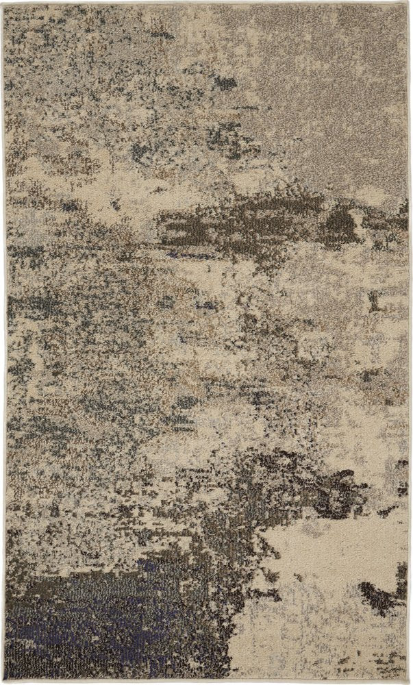 Ivory Gray Abstract Power Loom Non-Skid Area Rug - 5x7 | AUREMI