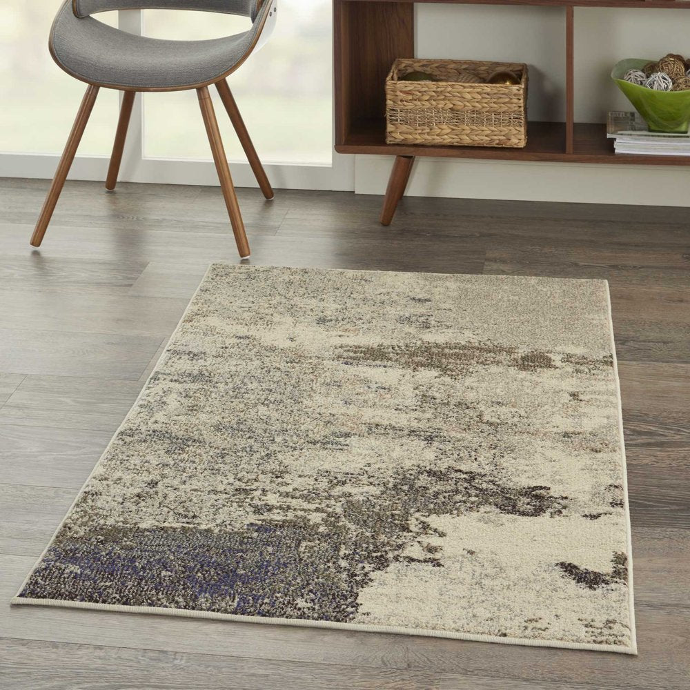 Ivory Gray Abstract Power Loom Non-Skid Area Rug - 5x7 | AUREMI