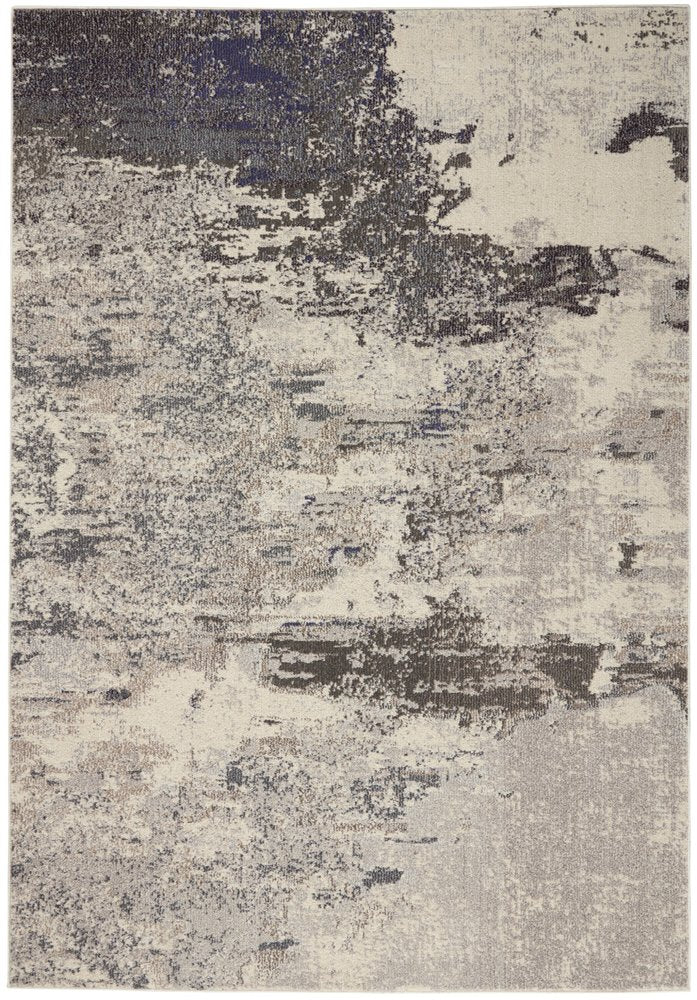 Ivory Gray Abstract Power Loom Non-Skid Area Rug - 5x7 | AUREMI