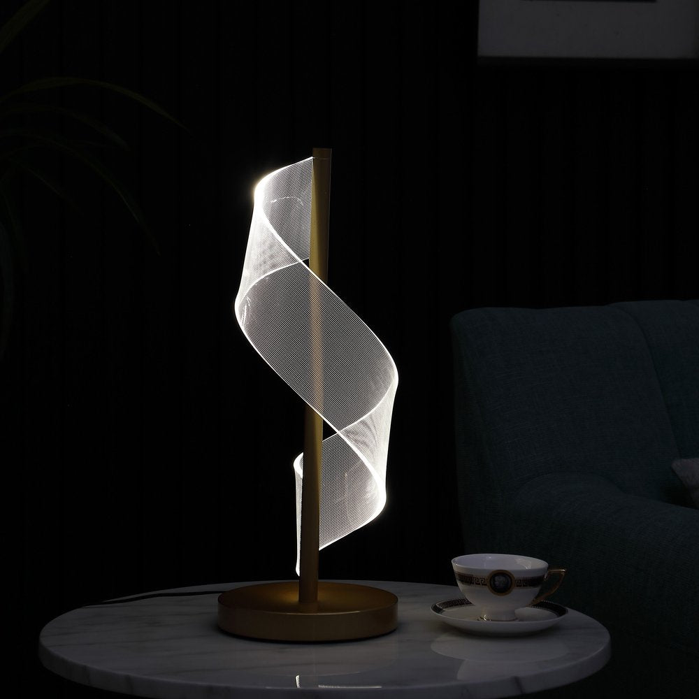 Gold Modern Swirl LED Table Lamp - Metal & Acrylic Design
