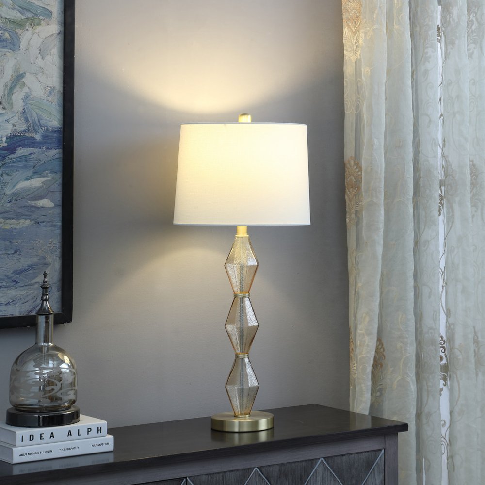 Brushed Gold Geometric Glass Table Lamp with Shade