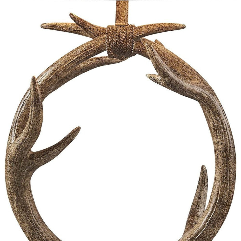 Rustic Faux Antler Table Lamp with White Drum Shade