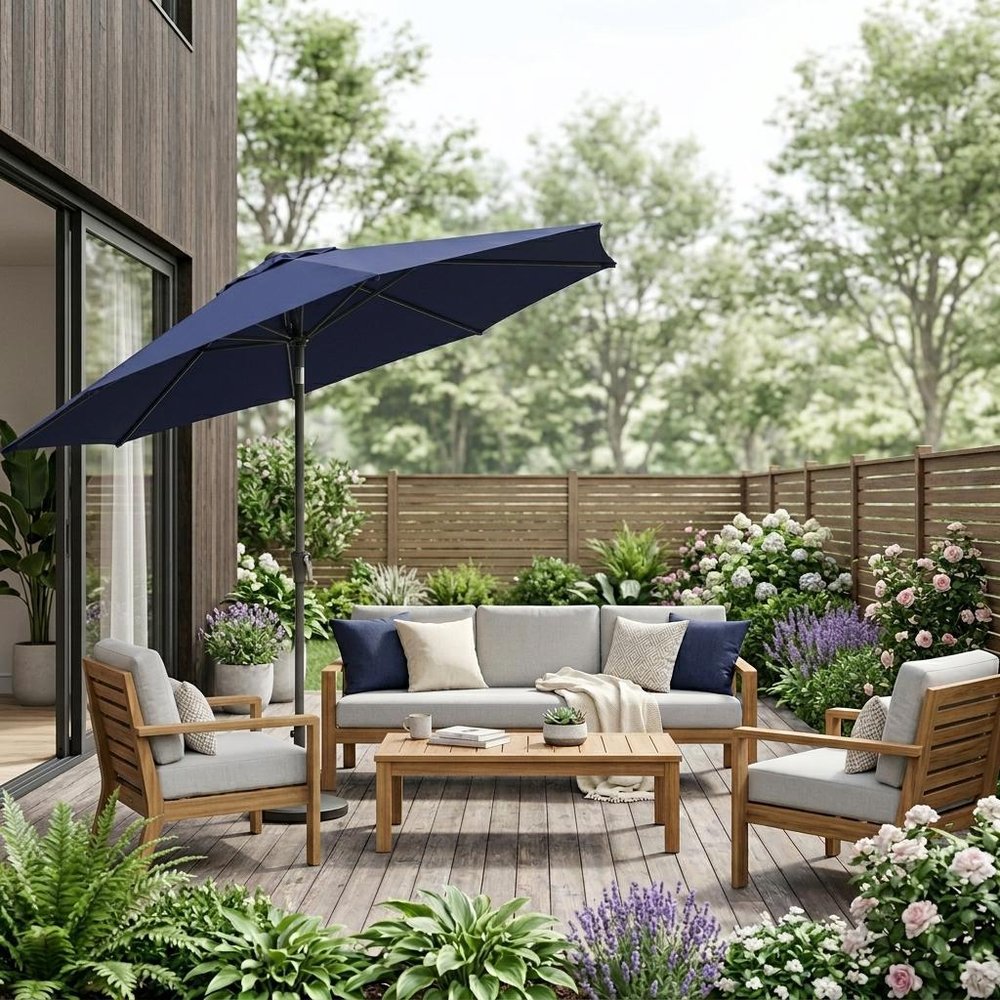 Navy Rectangular Tilt Patio Umbrella — 9'