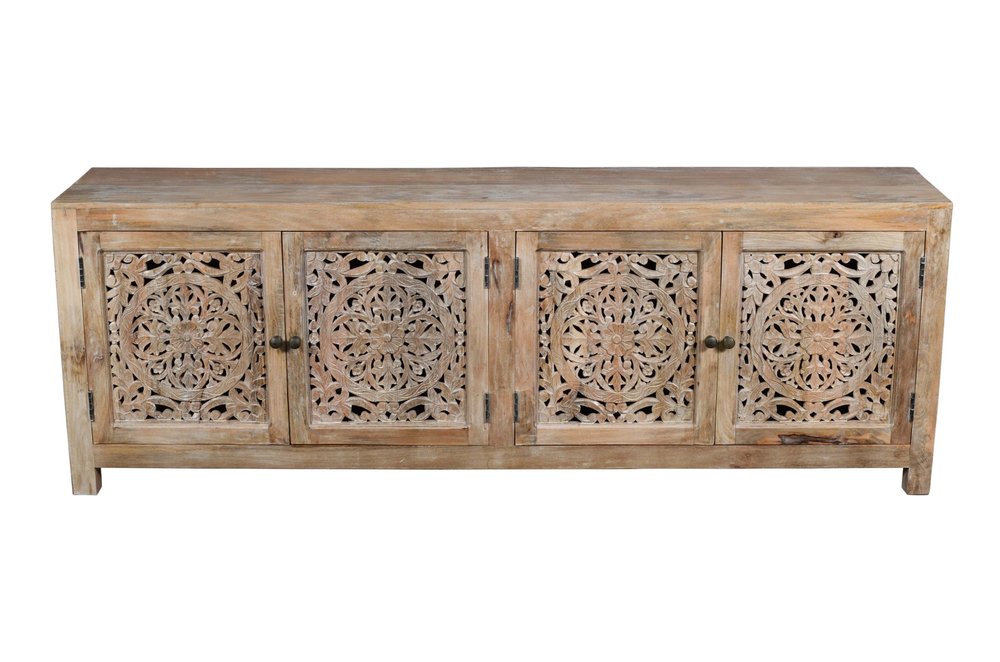 AUREMI Natural Carved Floral Distressed Solid Wood