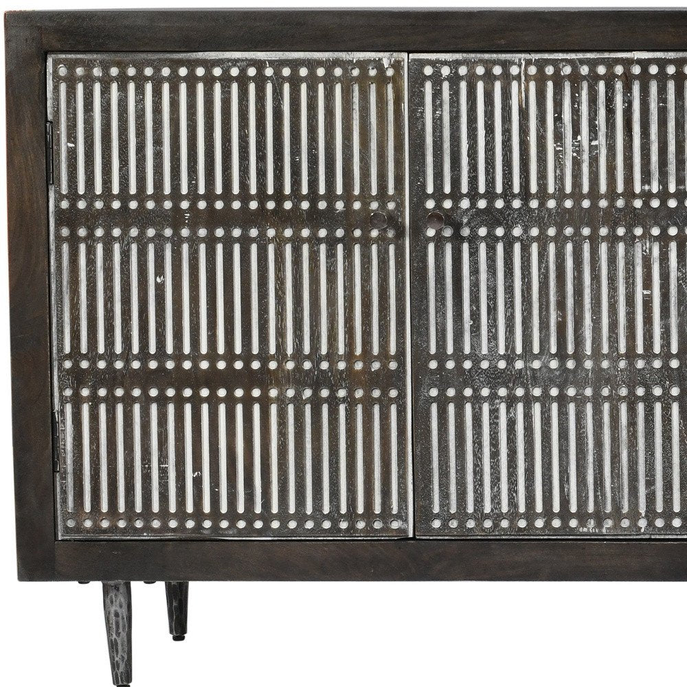 AUREMI Dark Brown Carved Geometric Distressed  TV Stand