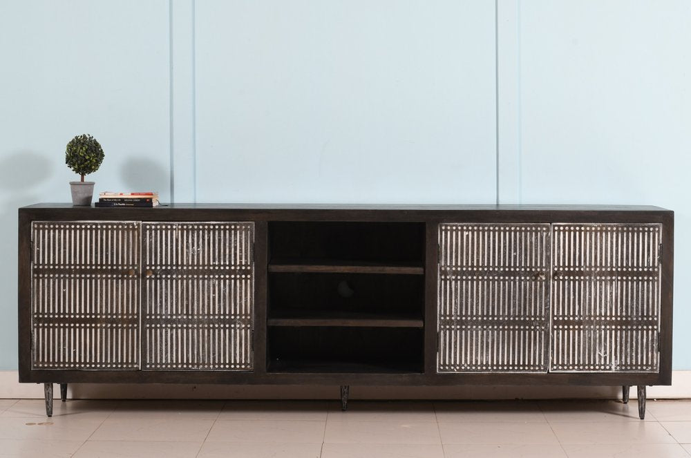 AUREMI Dark Brown Carved Geometric Distressed  TV Stand