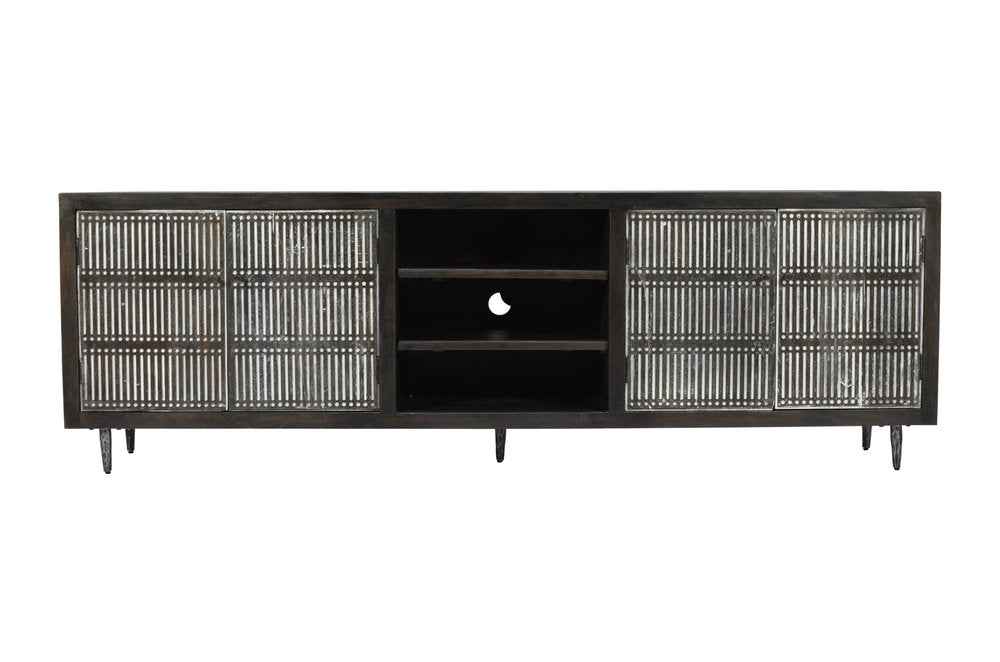 AUREMI Dark Brown Carved Geometric Distressed  TV Stand