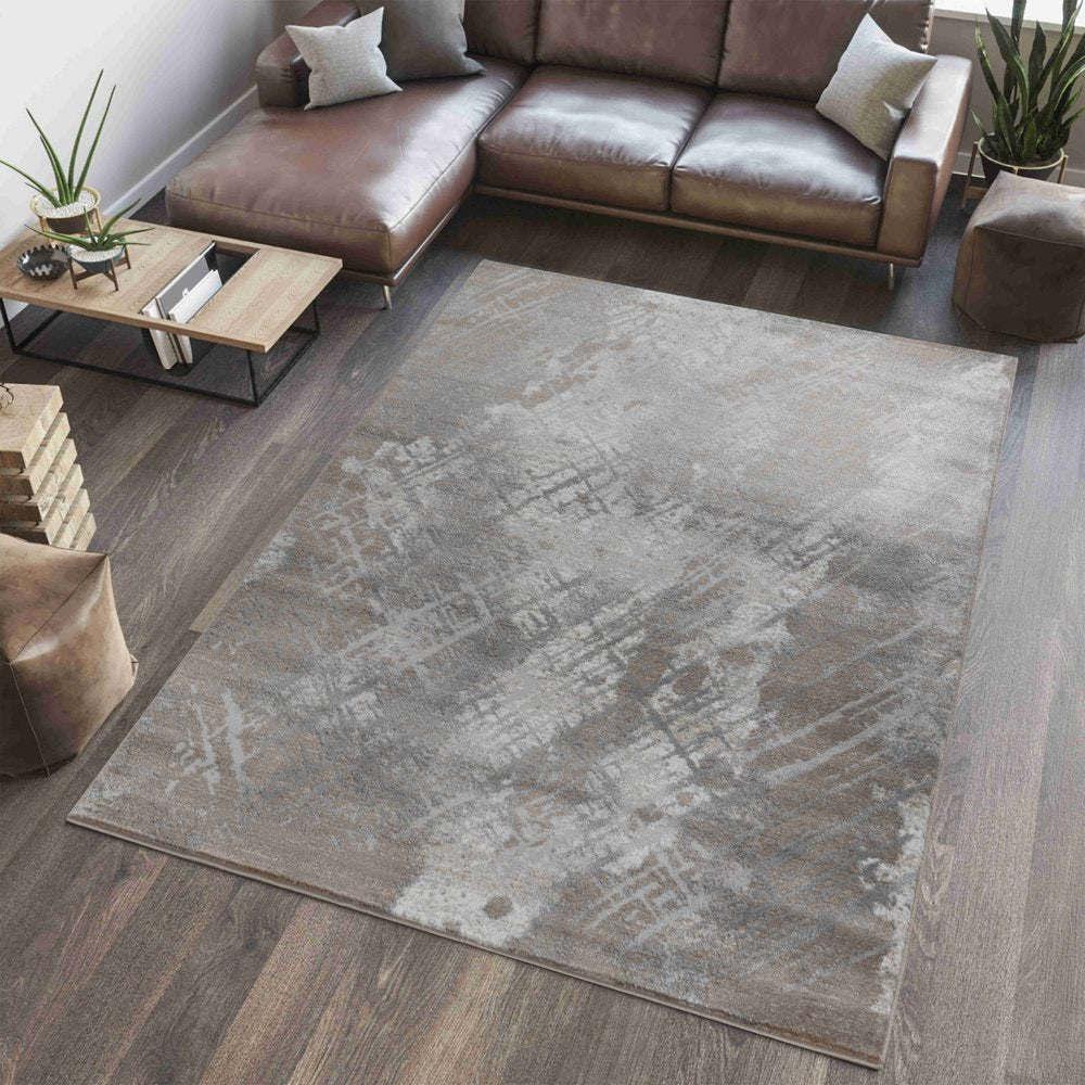 Brown Abstract Area Rug - Modern Minimalist 4x6