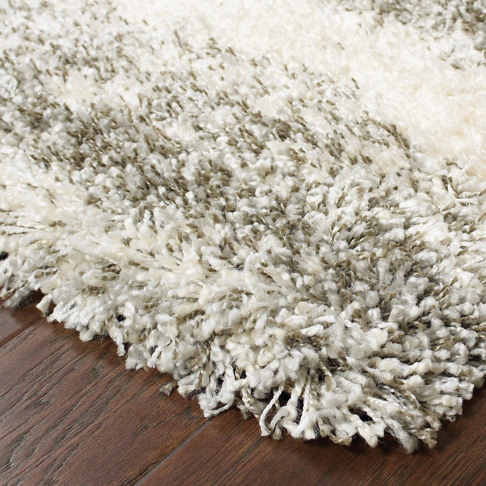 Grey Ivory Silver Geometric Shag Area Rug - 2x3 Retro | AUREMI