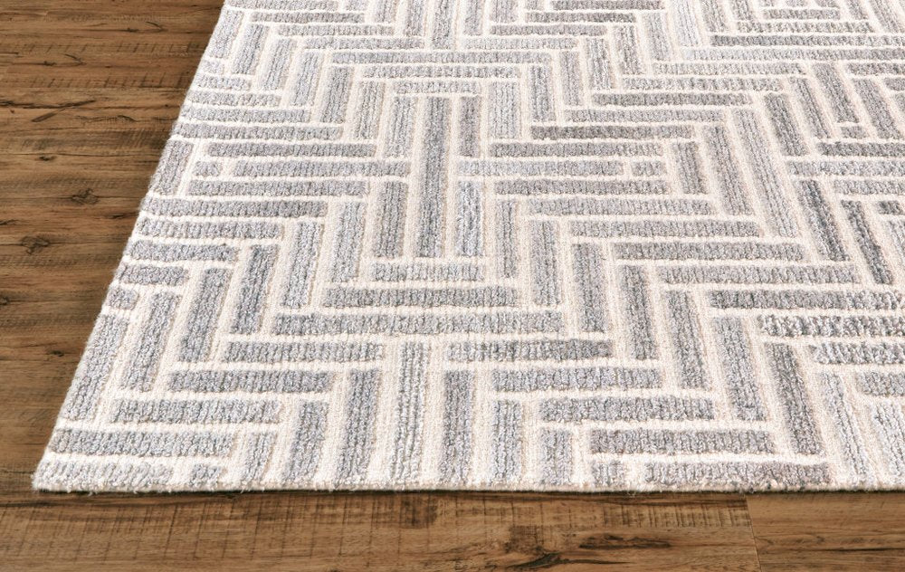 Tan & Gray Geometric Wool Rug - Hand-Tufted Artisan Design