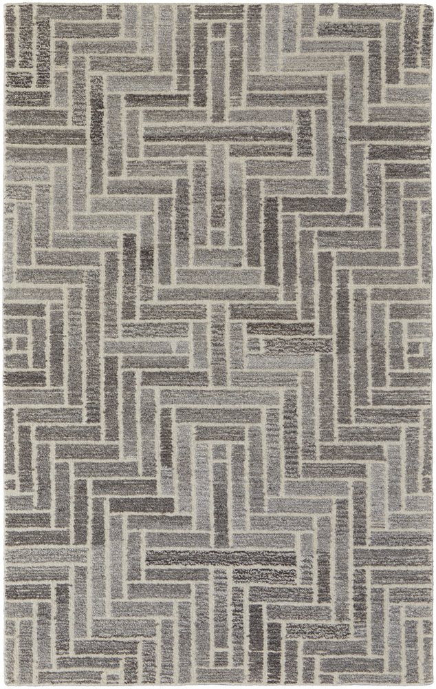Tan & Gray Geometric Wool Rug - Hand-Tufted Artisan Design
