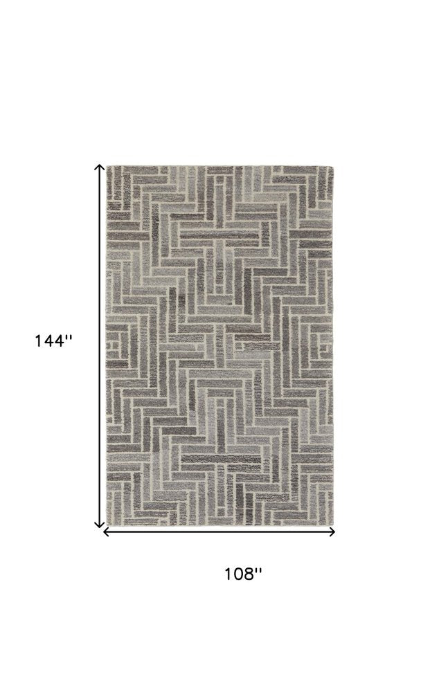 Tan & Gray Geometric Wool Rug - Hand-Tufted Artisan Design
