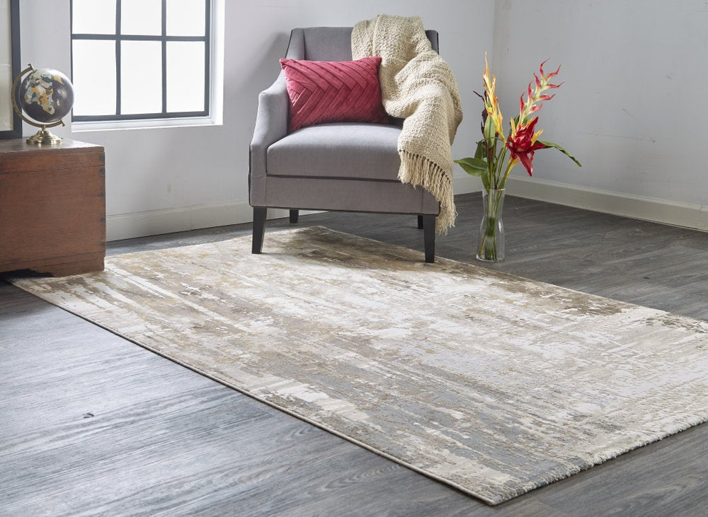 Tan Ivory Gray Abstract Area Rug - 2x3 Contemporary | AUREMI