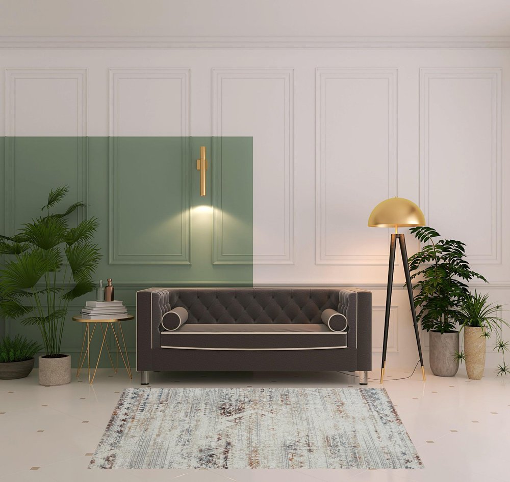 Ivory Tribal Distressed Washable Area Rug