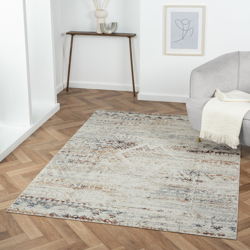 Ivory Tribal Distressed Washable Area Rug