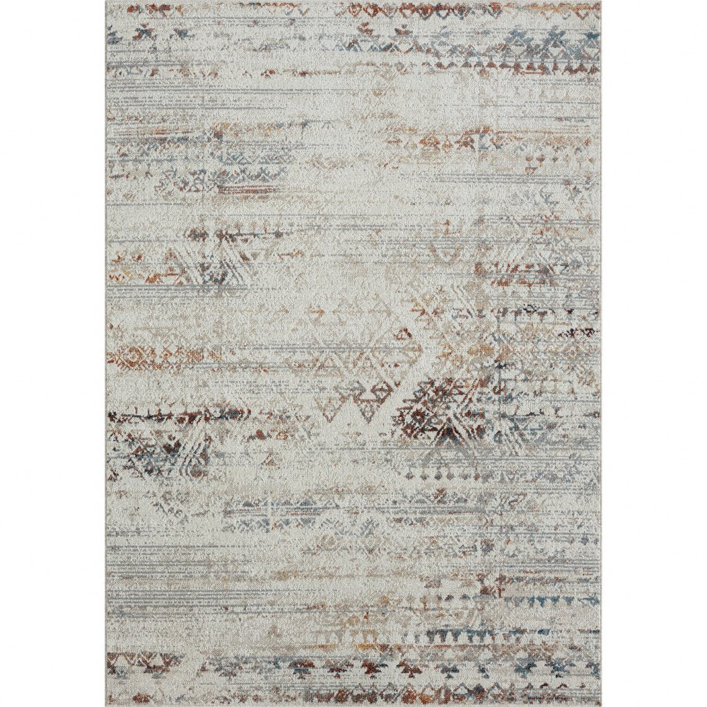 Ivory Tribal Distressed Washable Area Rug