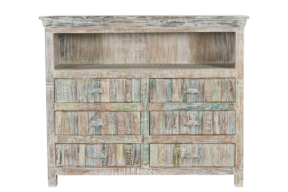 AUREMI White Distressed Reclaimed Wood  Entertainment Center