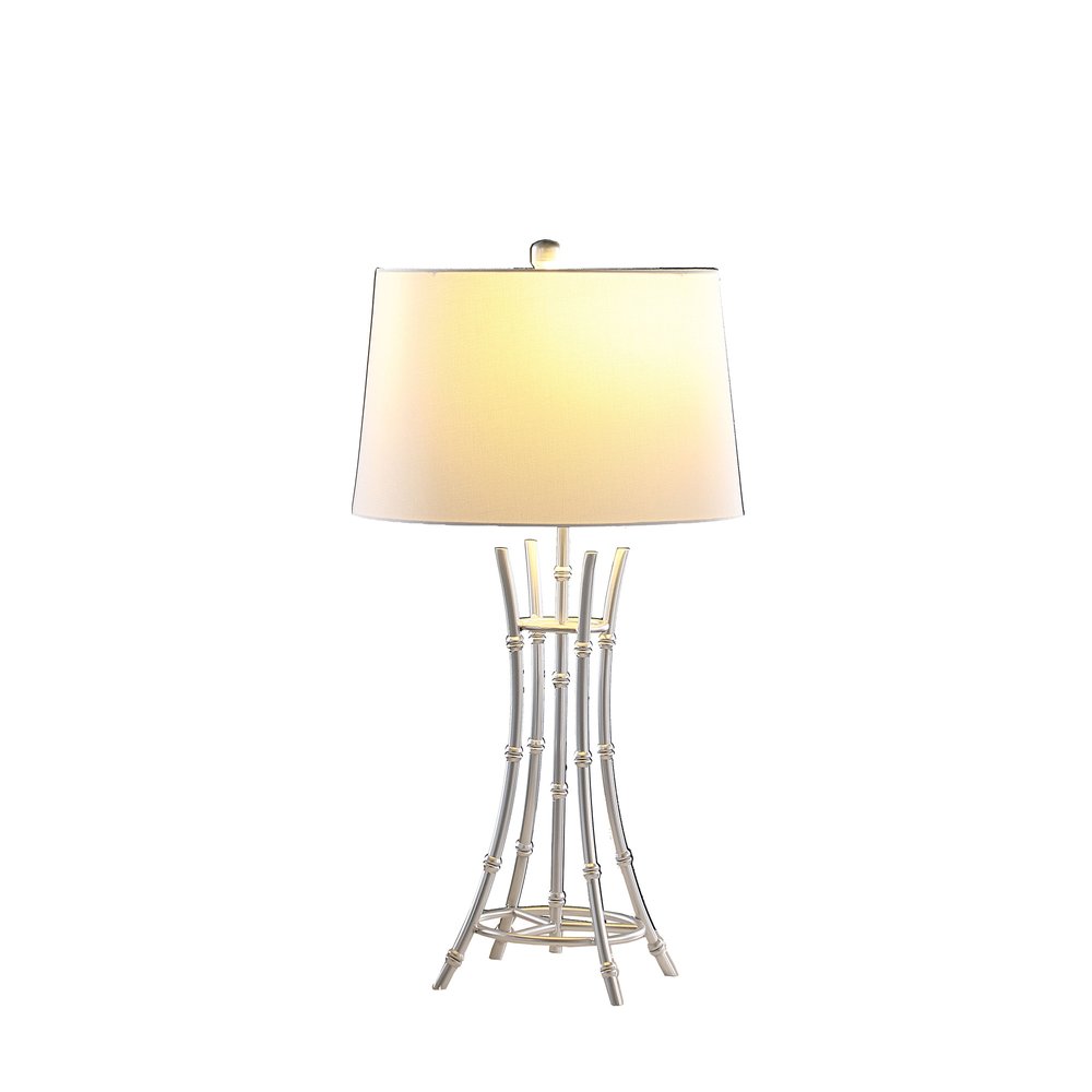 Silver Bamboo Design Table Lamp with Off-White Drum Shade