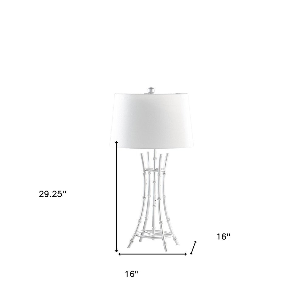 Silver Bamboo Design Table Lamp with Off-White Drum Shade